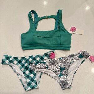 3 Piece Bikini Set! Raisins gorgeous green and white! Absolutely gorgeous! NWT